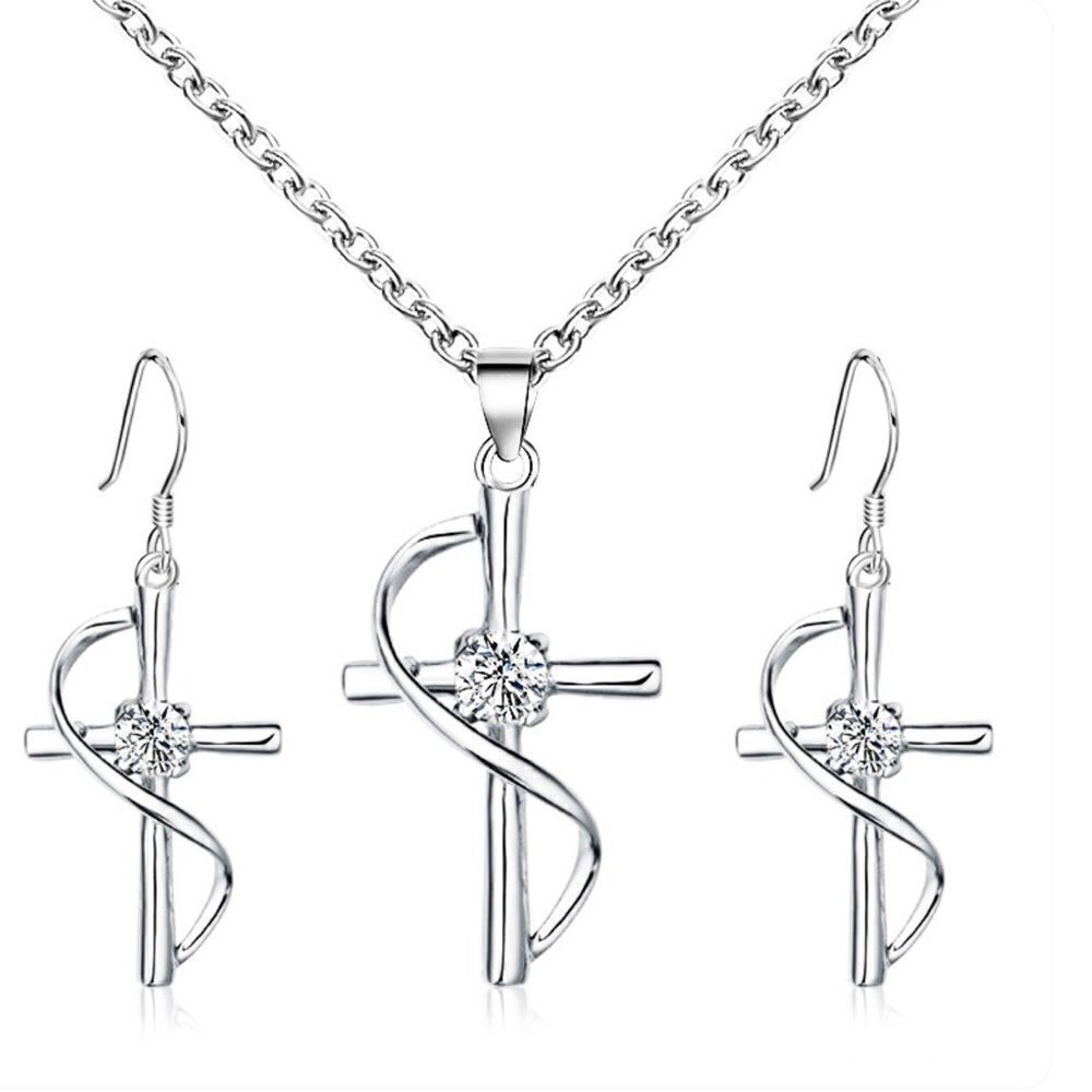 NWT Beautiful Cross Necklace Earring Set